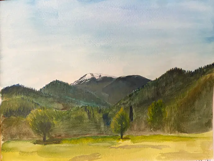 Watercolor of Mt Ashland